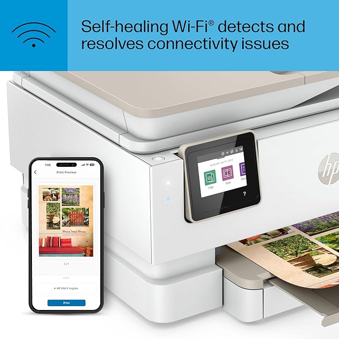 HP ENVY Inspire 7955e Wireless Color Inkjet Printer, Print, scan, copy, Easy setup, Mobile printing, Best-for home, 3 month Instant Ink trial included, White-DeskLoop Office
