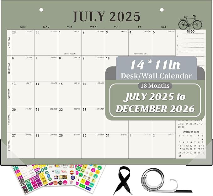 Gannyfer Desk Calendar 2025-2026, Magnetic Calendar for Refrigerator, July 2025-Dec 2026, 18 Monthly Wall/Fridge/Desktop Calendar with Hanging String, Magnetic Stripe, 3 Stickers, for Office, Home or School (14" x 11")-DeskLoop Office