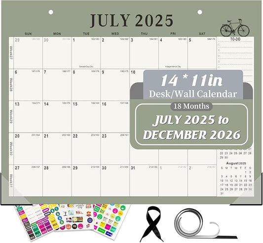 Gannyfer Desk Calendar 2025-2026, Magnetic Calendar for Refrigerator, July 2025-Dec 2026, 18 Monthly Wall/Fridge/Desktop Calendar with Hanging String, Magnetic Stripe, 3 Stickers, for Office, Home or School (14" x 11")-DeskLoop Office