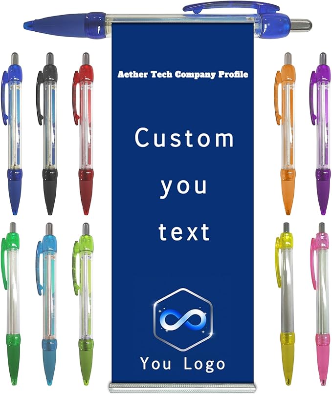 Personalized Pens Bulk, Custom Pollout Paper Pen with Printed, Customizable Retractable Roll Up Banner Pens for Business with Name Logo, Exhibitions, Events, Presentations, Advertising 300 Pcs-DeskLoop Office