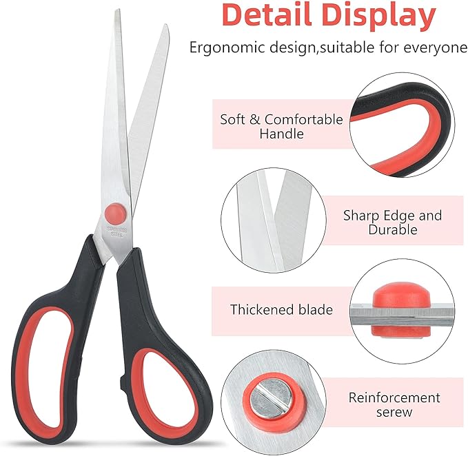 Scissors All Purpose for Office Heavy Duty, 8" Scissors Bulk Pack of 12 for Home Craft Sewing Fabric Supplies, High/Middle School Student Teacher Scissor,Right/Left Handed-DeskLoop Office