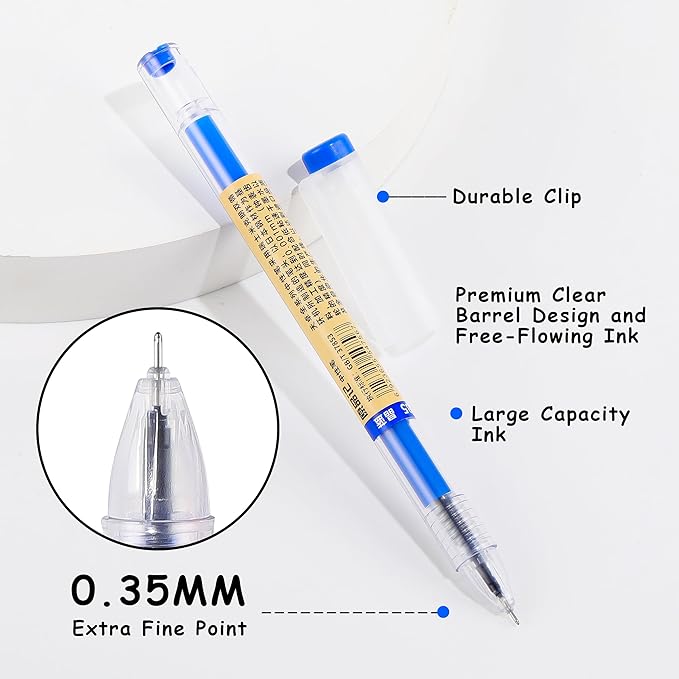 RIANCY Black Blue Red Gel Ink Pens, 0.35mm Extra Fine Point Smooth Writing Rollerball Pens, Japanese Style No Smudge Ballpoint Pen, Quick Drying for Journaling Office School Stationery Supplies 12Pcs-DeskLoop Office