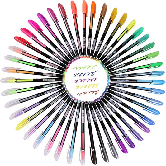 Lemical 48pcs Gel Ink Pens - 4 Types (12 Pastel, 12 Neon, 12 Metallic, 12 Glitter) Colors Drawing Pens for Greeting Cards, Coloring Books, Office Art-DeskLoop Office