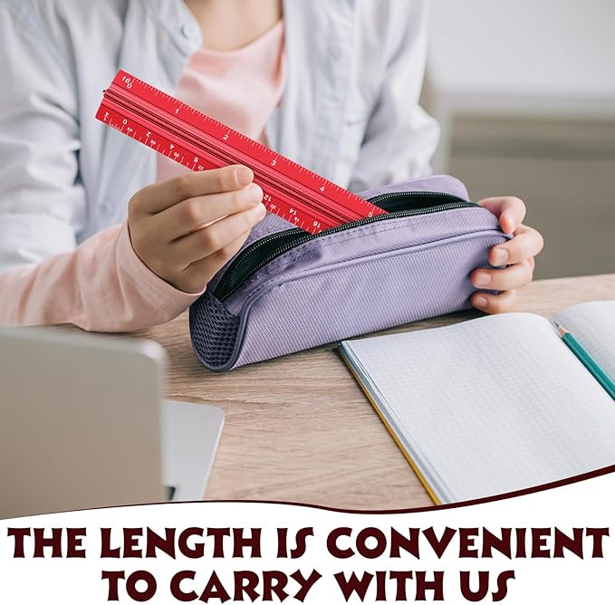 Fumete 12 Pack 6 Inch Architectural Engineering Scale Rulers Small Scale Ruler Pocket Size Scale Ruler Construction Rulers Imperial Measurements for Architects Engineering, Draftsman Drawing(Red)-DeskLoop Office