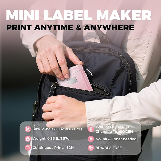 Label Maker Machine with Tape, Label Makers with Multiple Templates, Mini Label Maker Widely Used in Home Office School Organization, Bluetooth Label Printer Easy to Use for Small Labels, Pink-DeskLoop Office
