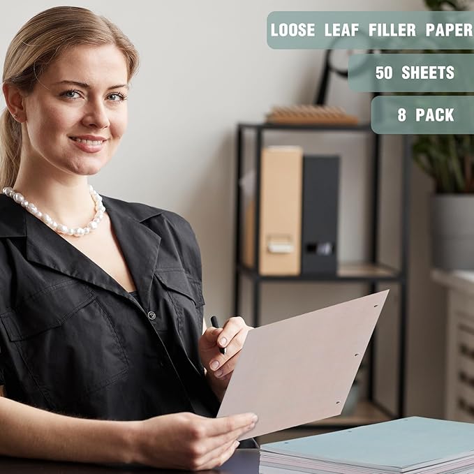 PerKoop 400 Sheets Colored Loose Leaf Paper 8.5" x 11" college ruled Lined 3 Hole Punched notebook Filler Paper for 3 Ring Binders Office School Supplies (Morandi Colors)-DeskLoop Office