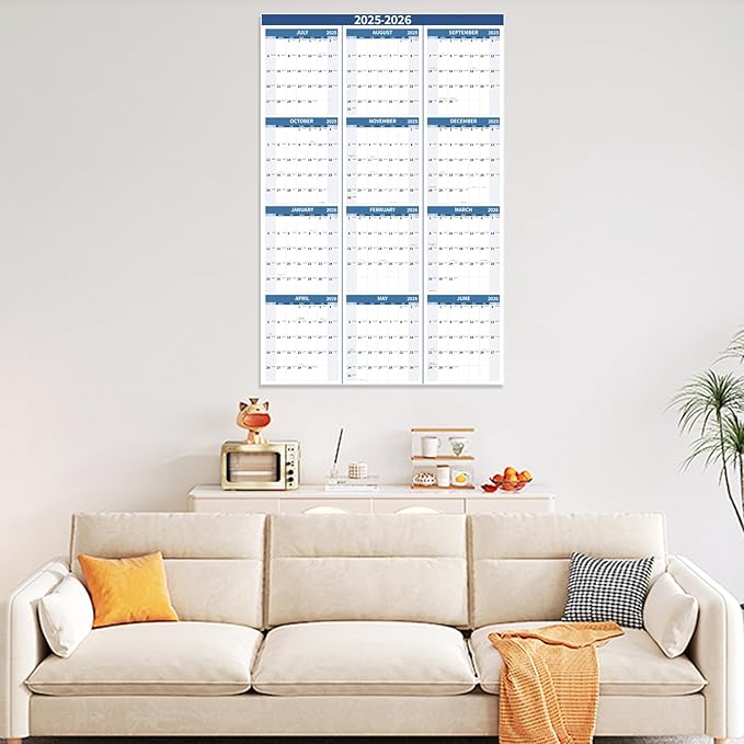 2025-2026 Wall Calendar 34.8" x 22.8" Large Vertical Yearly Wall Hanging Calenda with Julian Date from July 2025 to June 2026 Thick Paper Calendar 12 Month Annual Planner for Office Fridge(Blue)-DeskLoop Office