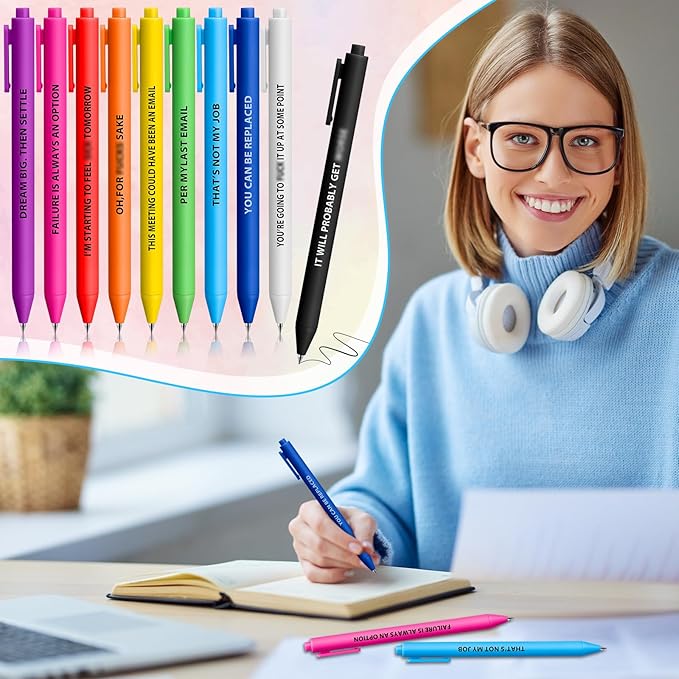 Epakh 50 Pcs Funny Pens Inspirational School Pens Bulk Positive Motivational Quotes on Ballpoint, Black Ink Pen for Adults Back to Schools Gift from Teacher(Motivational,Bright Colors)-DeskLoop Office
