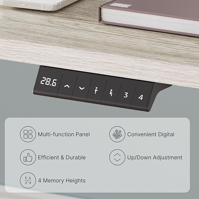 FLEXISPOT EN2 Whole-Piece Standing Desk with Clamp Power Strip, 55 x 28 Electric Stand Up Height Adjustable Desk with Cable Management (White Frame + 55" Gray Wood Grain Top,2 Packages)-DeskLoop Office