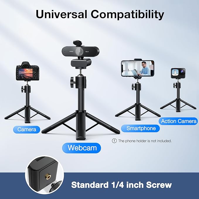 EMEET NOVA 4K Webcam with Tripod - 4K UHD, PDAF Autofocus, Adjustable Heights with 360° Swivel Head, 2 Noise-Cancelling Mics, USB Plug&Play, Privacy Cover, Ideal for Online Meetings&Live Streaming-DeskLoop Office