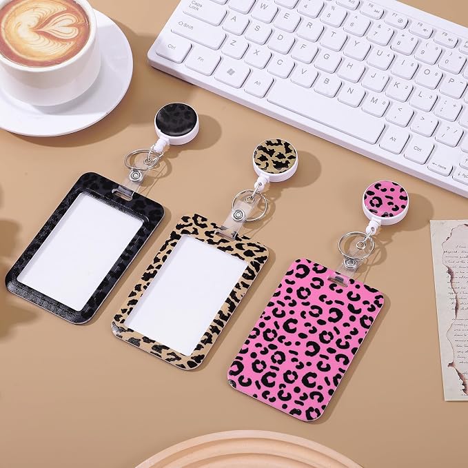 3 Set ID Badge Holder with Retractable Reel, Leopard Retractable ID Badge - Image 7