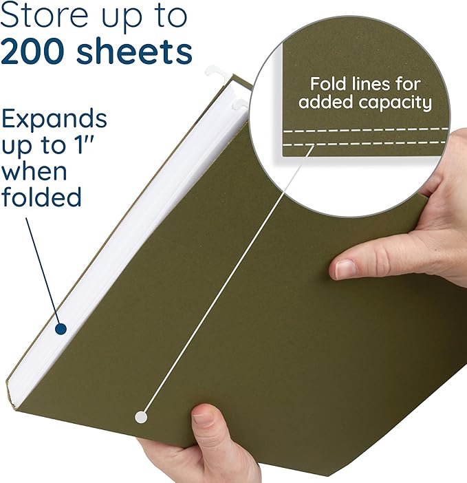 Blue Summit Supplies 25 Hanging File Folders, Reinforced Hanging Folders, Standard File Folders for Filing Cabinet, Letter Size, Green, 25 Pack-DeskLoop Office