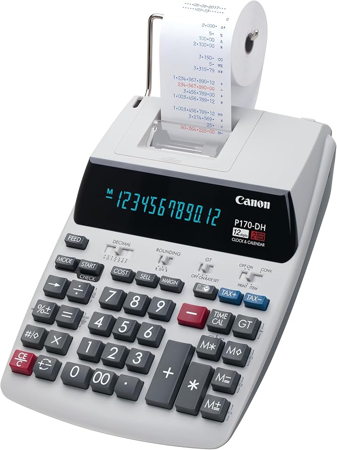 Canon Office Products 2204C001 Canon P170-DH-3 Desktop Printing Calculator with Currency Conversion, Clock & Calendar, and Time Calculation, Black/White/Silver, 14.60 Inch x 9.60 Inch x 3.00 Inch-DeskLoop Office