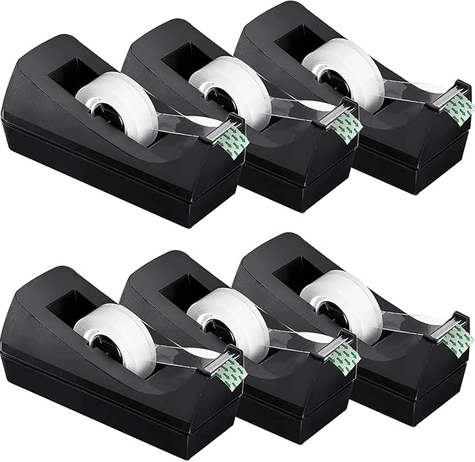 Transparent Tape with Dispenser 6 Pack Tape Dispensers Desk unweighted Non Skid Base Desktop Dispenser Bulk for Office Home School-DeskLoop Office