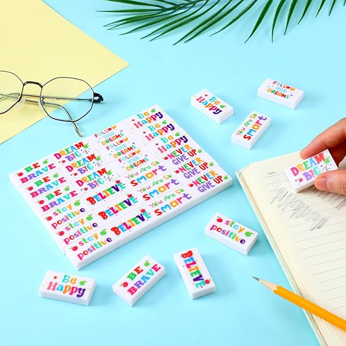 100 Pcs Inspirational Pencil Erasers Bulk for Kids Fun Motivational Eraser School Supplies Back to School Office Supplies for Classroom Office Teacher Artists (Lovely)-DeskLoop Office