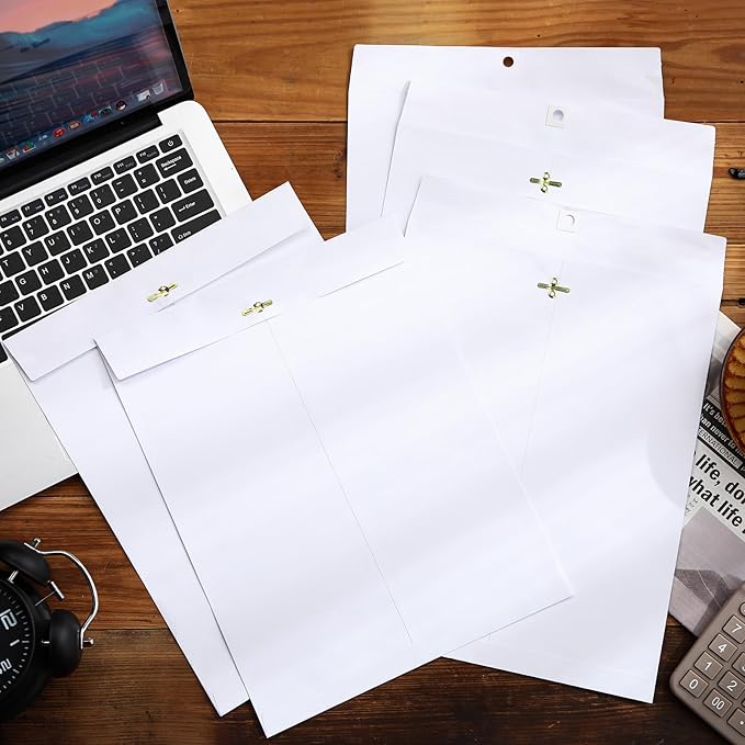 Teling 50 Pcs Manilla Envelopes Clasp Kraft Catalog with Closure for Storing Mailing 28 lb Kraft Envelope Paper for Office Document School Business Home (White,10 * 13)-DeskLoop Office