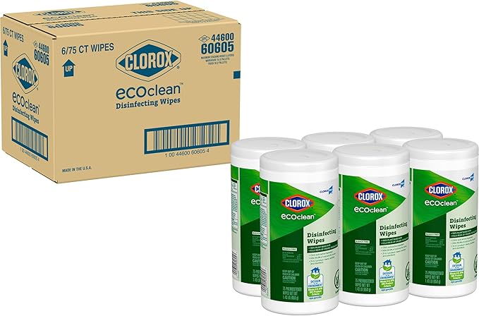 CloroxPro Clorox EcoClean Disinfecting Wipes, Multipurpose 100% Plant Based Cleaning Cloths, Antibacterial Disinfectant, Safe for Multi Surface Use, 75 Count (Pack of 6)-DeskLoop Office