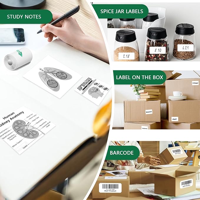 5 Rolls Thermal Paper & 5 Rolls Self-adhesive Stickers for Mini Receipt Printer - White Portable Bluetooth Pocket Printer Paper Refill-DeskLoop Office