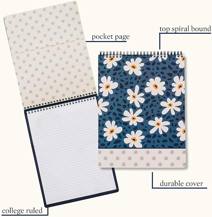 Steel Mill & Co Large Top Spiral Notebook College Ruled, 11" x 8.5" with Durable Hardcover and 160 Lined Pages (Leopard Daisy)-DeskLoop Office