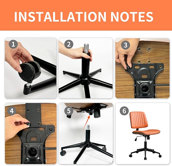 Small Home Office Chair - Armless Mid Back Desk Chair with 360° Swivel and Wheels, PU Upholstered Height Adjustable Modern Walnut Computer Chair for Home, Office Meeting Room - Orange-DeskLoop Office