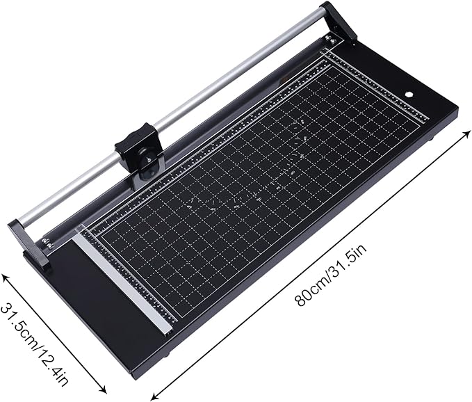 24 Inch Commercial Manual Precision Rotary Paper Trimmer Cutter,Heavy Duty,Smart Cut for Photo Paper, Film, Art Paper Jam, Office Paper, Thin Plastic Soft Board, PVC,Cutting Table 80x31.5cm-DeskLoop Office