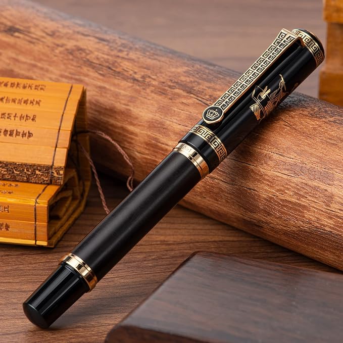 Lanxivi Duke Fude Pen Bent Nib Ebony, Sima Qian Memorial Fountain Pen Medium to Broad Art Drawing Calligraphy Handwriting Pen-DeskLoop Office
