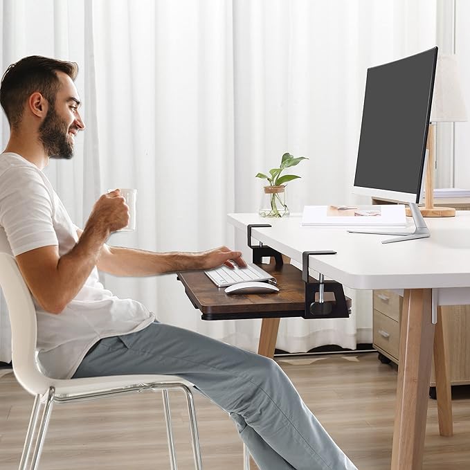 ETHU Keyboard Tray Under Desk, 26.77" X 11.81" Large Size Keyboard Tray with C Clamp-on Mount Easy to Install, Computer Keyboard Stand, Ergonomic Keyboard Tray for Home and Office-DeskLoop Office