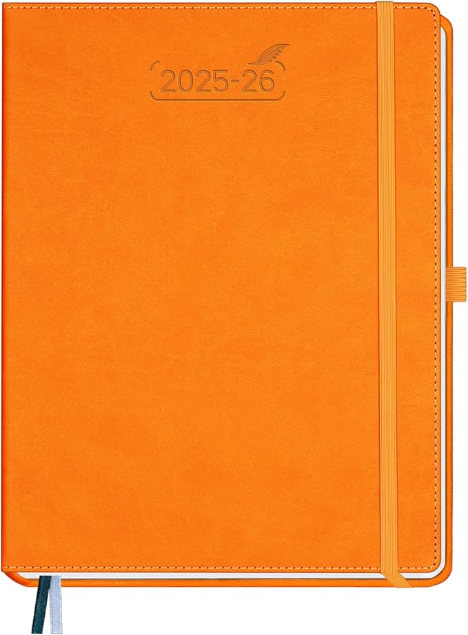 BEZEND Planner 2025-2026 Weekly and Monthly, 8.5" x 11" Academic Calendar (Jul 25-Dec 26) Vertical Daily Appointment with Hourly Timeslot & Monthly Tab, PU Leather Hardcover - Orange-DeskLoop Office
