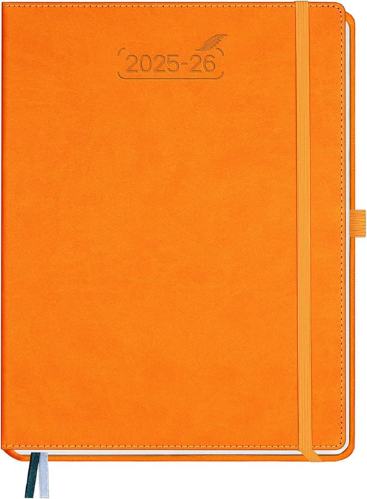 BEZEND Planner 2025-2026 Weekly and Monthly, 8.5" x 11" Academic Calendar (Jul 25-Dec 26) Vertical Daily Appointment with Hourly Timeslot & Monthly Tab, PU Leather Hardcover - Orange-DeskLoop Office