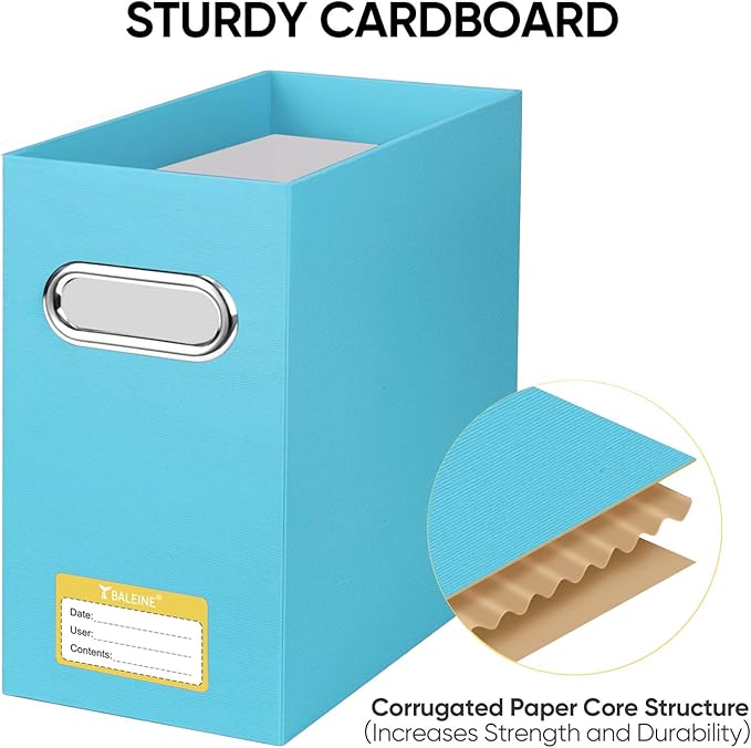 BALEINE File Organizer Box, Cardboard File Folder Organizer with Handle for Letter Size, Portable Collapsible Hanging Filing Box for Home Office Document Storage (2 Pack, Blue)-DeskLoop Office