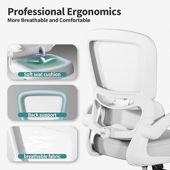 Office Chair - Ergonomic Desk Chair with Adjustable Lumbar Support, Mesh Computer Chair, Executive Chair for Home Office Comfortable Lumbar Support (White White)-DeskLoop Office