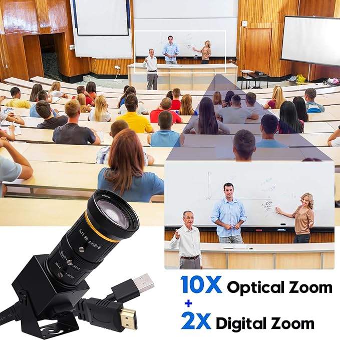 SVPRO HDMI Camera 4K USB Camera HD Streaming Webcam with 5-50mm Telephoto Zoom Manual Lens Industrial Camera CS Mount 10X Optical Zoom Camera for PC Computer,Laptop,Monitor,TV-DeskLoop Office