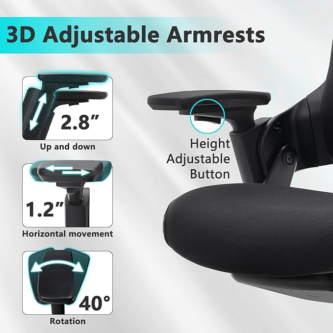 CLATINA Ergonomic High Swivel Executive Chair with Adjustable Height Head 3D Arm Rest Lumbar Support and Upholstered Back for Home Office Studio, Black Fabric, 2 Pack-DeskLoop Office