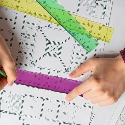 180 Pack 12-Inch Plastic Rulers Bulk, Plastic Ruler, Colored Transparent Ruler with Dual-Scale Measurement, Easy to Store, for Home, or Office and, Practical Use by KUKLIPJIM-DeskLoop Office