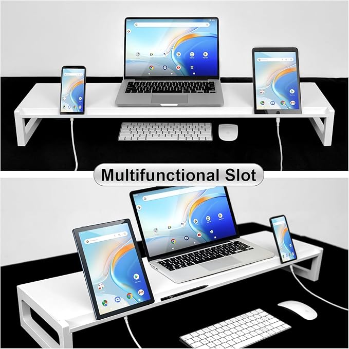 Dual Monitor Stand Riser – 36-Inch Computer Monitor Stand with Multifunctional Slot for 2 Monitors, Multi-Purpose Desktop Storage for Laptop, Printer, TV-DeskLoop Office