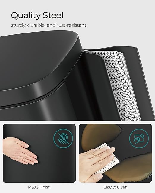 SONGMICS Trash Can with Lid, 8 Gallon Garbage Can, Stainless Steel Small Waste Bin with Step Pedal and Inner Bucket, Soft Close, Kitchen, Black ULTB102B01-DeskLoop Office
