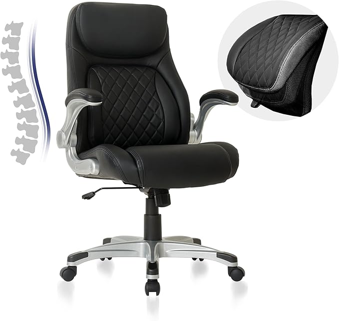 Nouhaus Ergonomic Office Chair Premium Microfiber Leather Adjustable Lumbar Support & Armrests, High Back Comfy Desk Gaming Chairs Executive Computer Swivel Chair Tilt Function(Posture,Black)-DeskLoop Office