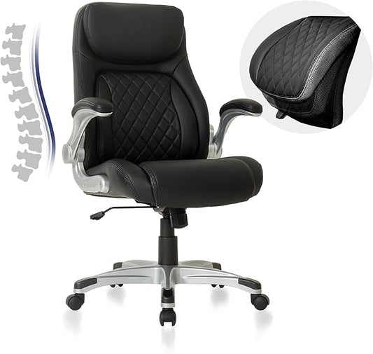 Nouhaus Ergonomic Office Chair Premium Microfiber Leather Adjustable Lumbar Support & Armrests, High Back Comfy Desk Gaming Chairs Executive Computer Swivel Chair Tilt Function(Posture,Black)-DeskLoop Office