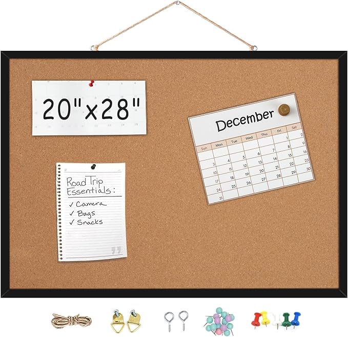20” x 28” Cork Boards for Walls with Black Wooden Frame 1pack, Whiteboard and Cork Board Combo Double Sided Office Board for Wall Organizer, Bulletins Board Hanging Pin Board for School Home Office-DeskLoop Office