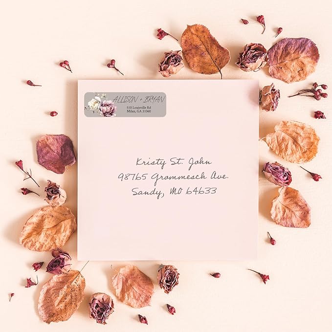 Taupe Watercolor Floral Rolled Address Labels / 250 Personalized Return Address Labels/Designer Address Stickers in Elegant Plastic Dispenser-DeskLoop Office