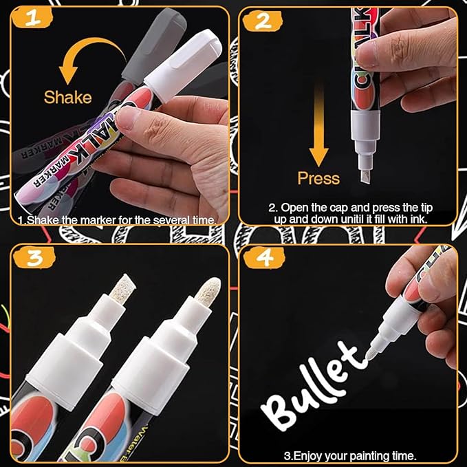 White Window Chalk Markers Pen, 5 Pack White Window Chalk Markers for Cars Glass Washable - Ideal for Use at Home, School, Office, Erasable, Dust-Free, Non-Toxic, 5 Nib Sizes (1, 3, 6, 10, 15mm)-DeskLoop Office
