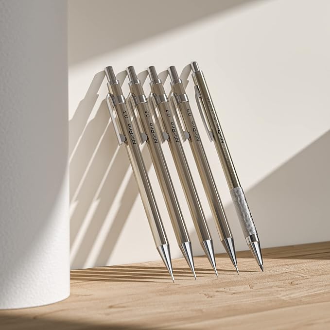 Nicpro 20PCS Metal Mechanical Pencil Set in Leather Case, 0.3 & 0.5 & 0.7 & 0.9 mm & 2mm Lead Pencil Holders, (4B 2B HB 2H) Lead Refills (Black & Colors), Erasers, For Art Drafting Sketching Drawing-DeskLoop Office