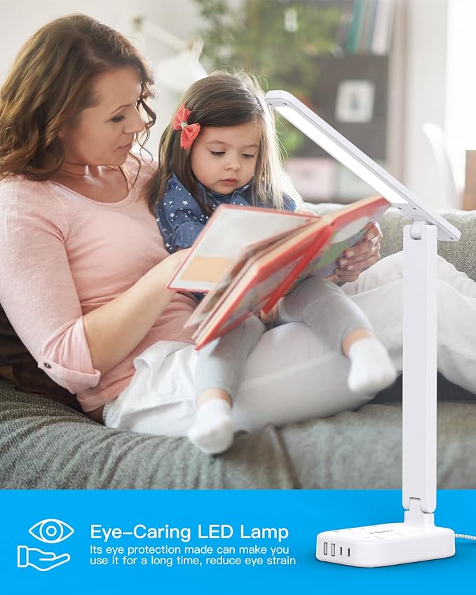 Dorm Room Essentials for Girls, Pink Power Strip with LED Desk Lamp, 3 Outlets 4 USB Ports, 4 Modes 5 Level Touch Lamp Small Desk Lamp for Home Office Bedroom Study Reading Light, 5ft Extension Cord-DeskLoop Office