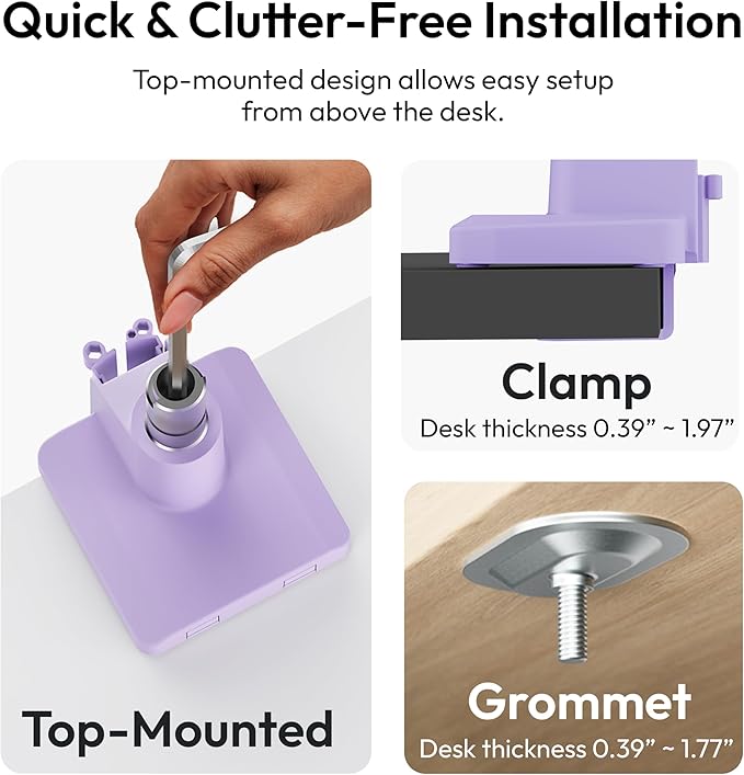 Pixio PS1S Wave Purple Single Monitor Arm Stand Desk Mount - Fits up to 32 inches Monitors and up to 19.8lbs. VESA Compatibility and Integrated Cable Management-DeskLoop Office