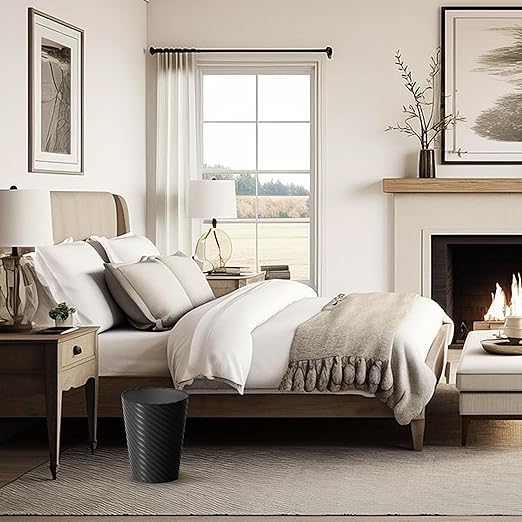 Bathroom Trash Can, 8 Pack 1.8 Gallons Small Trash Can with Trash Bags, Bathroom Garbage Can, Plastic Trash Bin, Round Waste Basket for Living Room, Bedroom, Office, Kitchen, Compact Space (Black)-DeskLoop Office