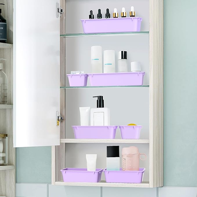 WOWBOX 25 PCS Plastic Drawer Organizer Set, 4 Sizes Desk Drawer Divider Organizers and Storage Bins for Makeup, Jewelry, Gadgets for Kitchen, Bedroom, Bathroom, Office, Purple-DeskLoop Office