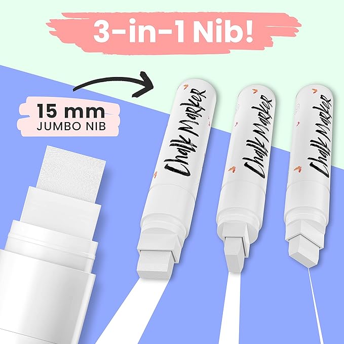 White Jumbo Chalk Markers - 15mm Window Markers | Pack of 4 White Pens - Use on Cars, Chalkboard, Whiteboard, Blackboard, Glass, Bistro | Loved by Teachers, Artists, Businesses-DeskLoop Office