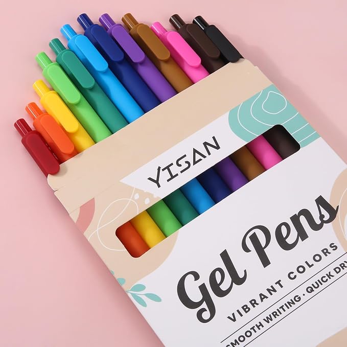YISAN Colored Gel Pens, 12 Colors, 0.7mm Fine Point, Fast Dry, No Bleed | - Image 6