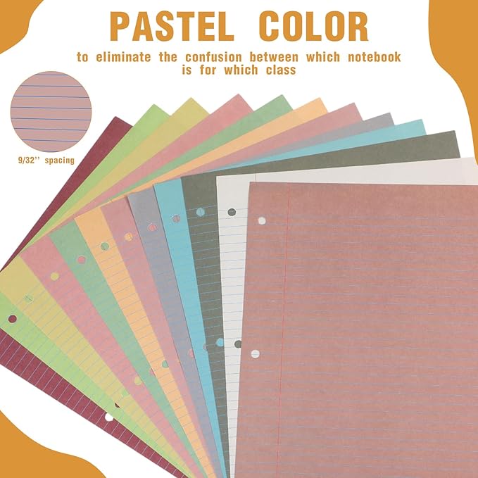 PerKoop 600 Sheets Colored Loose Leaf Paper 8.5" x 11" college ruled Lined 3 Hole Punched notebook Filler Paper for 3 Ring Binders Office School Supplies (Gemstone Color)-DeskLoop Office