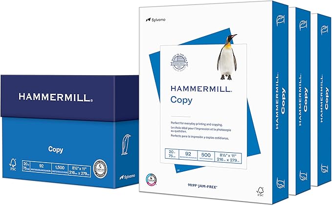 Hammermill Printer Paper, 20 Lb Copy Paper, 8.5 x 11 - 3 Ream (1,500 Sheets) - 92 Bright, Made in the USA, 500 Count (pack of 3)-DeskLoop Office